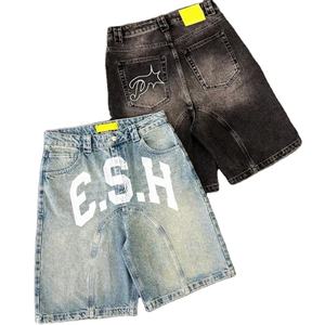 Shorts en denim vintage streetwear pour hommes, impression graphique personnalisée OEM, logo de haute qualité - Product Image 1