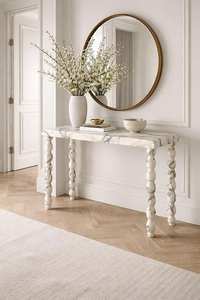 <b>Marble</b> Solid Surface Water Resistant Modern <b>Console</b> <b>Table</b> with Polished Finish and Square Edge for Interior Use - Product Image 2