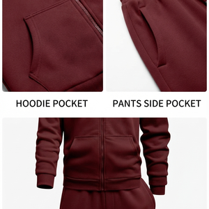 Men's Breathable Fleece Streetwear Winter Tracksuit 2-piece Set Zip-up Hoodie & With Elastic Waist 100% Cotton Cheap Tracksuit - Product Image 5