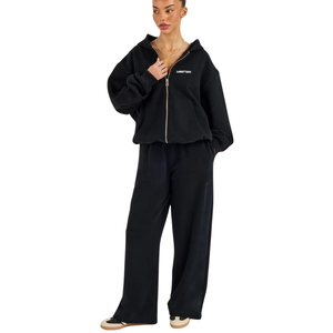 <b>Womens</b> Full Zip Hooded Tracksuit Set Oversize <b>Long</b> Sleeve <b>Top</b> Straight Leg Trousers Elastic Waist Two Piece Casual Lounge Outfit - Product Image 5