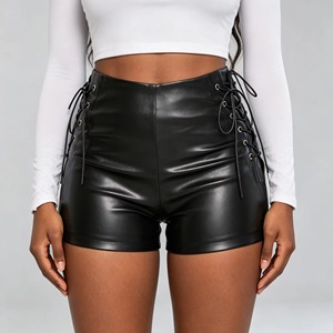 Sexy Black PU Fashion Casual <b>Summer</b> Shorts Women Faux Leather Lace Up <b>Goth</b> Club High Waist Short Style Women's Fashion Casual - Product Image 5