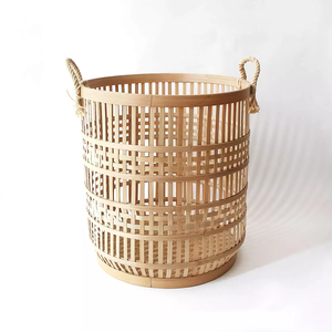 <b>Large</b> hand woven bamboo <b>basket</b> household organizer clothes toys <b>storage</b> <b>baskets</b> with handles - Product Image 2