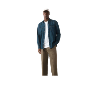 Chemise en jean bleu pour homme, manches longues, coupe classique, couleur unie, en coton tissé, style veste - Product Image 4