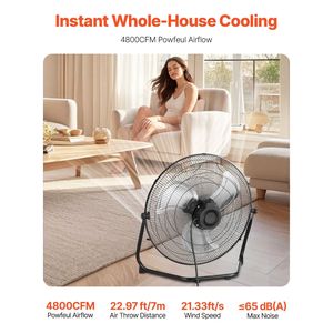 Ventilatore Industriale ad Alta Velocità da 20 Pollici, 3 Velocità, 4800 CFM, Inclinazione Regolabile a 360 Gradi, Flusso d'Aria Pesante da 21,33 Ft/sec, Montaggio a Pavimento - Product Image 2