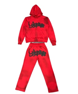 Custom 3D Puff Print Logo High Quality Men's Oversized <b>Polyester</b> <b>Tracksuit</b> Set Plus Size High Street Sun Faded Patchwork Hoodie - Product Image 1