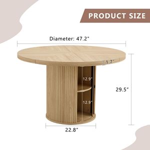 Table à manger ronde en bois de 47,2 pouces avec rangement double couche, grain de bois classique et design en forme de colonne romaine, assemblée - Product Image 3