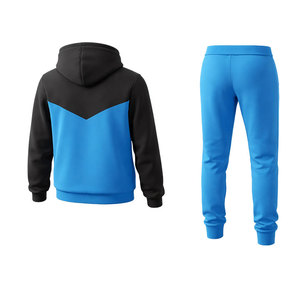 Ensemble de survêtement contrasté noir et bleu pour homme, sweat à capuche zippé et pantalon de jogging, coupe ajustée, vêtements de sport décontractés, vêtements de course pour homme - Product Image 3
