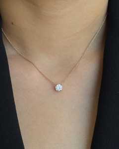 Collier pendentif solitaire minimaliste en or massif 14 carats avec diamant de laboratoire rond de 1 carat, serti à griffes, chaîne superposable, bijoux fins pour tous les jours - Product Image 6