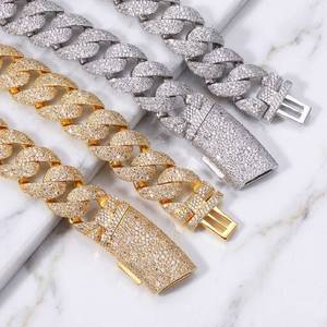 Nuevo collar de cadena cubana con diamantes de moissanita de diseño moderno, unisex, de dos tonos, oro rosa, estilo hip hop para hombre. - Product Image 5