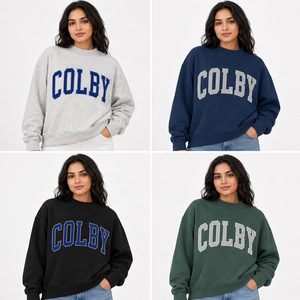 Sweat-shirt à col rond surdimensionné Colby, noir, imprimé lettres bleues, unisexe, coupe classique, streetwear décontracté d'automne - Product Image 5