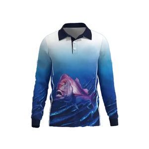 เสื้อตกปลาผู้ชาย แขนยาว พิมพ์ลายแบบซับลิเมชั่น ป้องกันรังสียูวี UPF 50 ผลิตจากโพลีเอสเตอร์ 100% สไตล์โปโล สำหรับใส่กิจกรรมกลางแจ้ง - Product Image 2