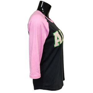 Camiseta de Béisbol Rosa y Negra para Mujer, Manga Raglán, Jersey Deportivo Casual con Botones al Frente, Diseño con Letras Bordadas, Moda - Product Image 4