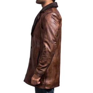 Abrigo de Cuero de Oveja Marrón para Hombre con Forro de Lana, Solapa con Muescas, Cuello de Piel, Chaqueta de Invierno de Un Solo Pecho - Product Image 4