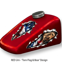 Urne funéraire blanche de style américain et européen en forme de réservoir de carburant avec emblème d'aigle et motif plaque diamantée pour la commémoration des adultes