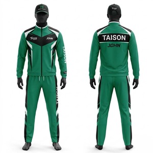 Premium Eco-Friendly Polyester 300gsm Solid Cricket <b>Tracksuit</b> Green Black <b>White</b> Contrast Panels Custom Heat Transfer Logo Team - Product Image 1
