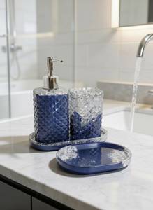 Blue <b>Bathroom</b> <b>Accessory</b> <b>Set</b> Resin Soap Dispenser <b>Set</b> Modern Vanity Decor Navy Blue <b>Bathroom</b> <b>Set</b> Toothbrush Holder - Product Image 2