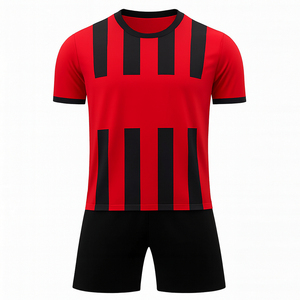 Red Black <b>Soccer</b> Jersey Set Flag Solid Printed Front Quick Dry Polyester Football Uniform Custom Teamwear Short Sleeve Match Kit - Product Image 3