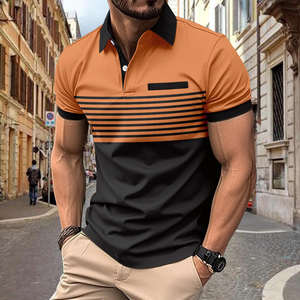 2026 Wholesale <b>Men's</b> Casual Polo <b>Shirt</b> Pocket Button Printed Color <b>Striped</b> T-<b>shirt</b> - Product Image 3