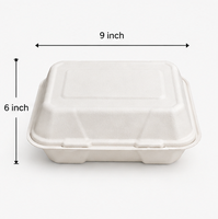 Boîte à lunch jetable écologique 9x6 pouces en bagasse, conteneur alimentaire 36oz avec couvercle pour la restauration et l'emballage à emporter en camping
