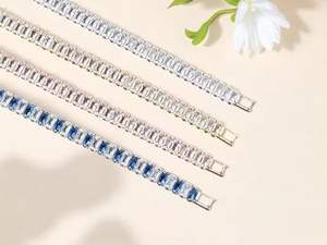 Pulsera de Tenis de Moissanita Azul Redonda Brillante Chapada en Oro/Plata de Lujo para Mujer, Elegante Regalo de Joyería para Bodas y Fiestas - Product Image 3