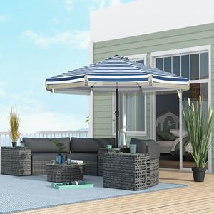 Ombrellone da Giardino a Strisce Blu da 2,7 m con Manovella Inclinabile e Design Arricciato per Terrazza, Piscina, Spiaggia - Disponibile in Diverse Misure: 2,5 m, 2,7 m, 3 m - Product Image 2
