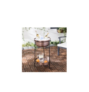 Support de seau à glace en cuivre avec plateau, refroidisseur de boissons rond en métal, durable, fait main, pour usage extérieur sur table de patio, design industriel - Product Image 1
