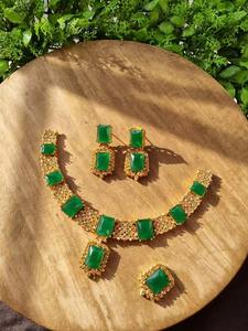 Vibrant Afghan Multi Color Stone Floral Vine <b>Necklace</b> Set With Emerald <b>Ruby</b> And Amethyst Rectangular Crystals - Product Image 2
