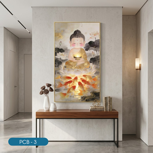 Impression sur verre trempé acrylique moderne de qualité supérieure avec poisson doré et lotus, cadre personnalisé PCB-3, décoration intérieure, marque HALO - Product Image 2