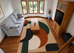 Tapis en laine abstrait scandinave, tissé à la main, géométrique, tapis contemporain de designer pour salon - Product Image 3