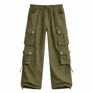 Pantalones Cargo Beige de Pierna Ancha para Mujer, Corte Holgado, Algodón Twill, Estilo Urbano, Multibolsillos, Casual, para Exteriores, Moda Y2K - Product Image 1