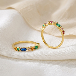 Bagues en argent sterling 925 plaquées or avec mini zircons, bijoux fins pour femmes et filles - Bijoux de mariage géométriques aux couleurs arc-en-ciel - Product Image 1