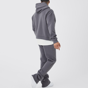 <b>Men's</b> Solid Gray Hooded Sweatshirt <b>Jogger</b> Pants 2-Piece Anti-Bacterial Sporty Casual Spring 100% Cotton Lightweight Tracksuit - Product Image 6