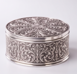 Boîte de rangement décorative en métal gaufré finition argent antique pour fruits secs et dates, pot de table en gros - Product Image 3