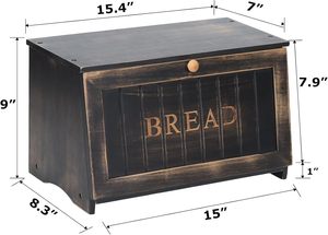 Caja de pan grande de madera para encimera de cocina, diseño retro, de una sola capa, contenedor de almacenamiento de alimentos de gran capacidad, color negro vintage. - Product Image 5