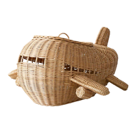 Panier de rangement en rotin tressé en forme d'avion de qualité supérieure pour chambre d'enfant, avec couvercle, organisateur de jouets, vente en gros