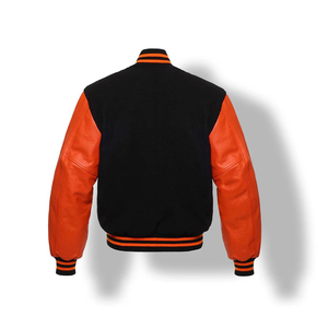 New Royal Blue Wool Black Leather College Bomber Jacket Stand Collar Varsity Letterman High Street Design Front Logo-for <b>Winter</b> - Product Image 2