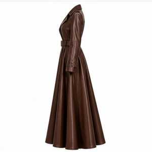 Gabardina Larga de Cuero Marrón para Mujer con Cierre de Cinturón - Product Image 3
