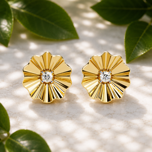Pendientes de Oro Amarillo de 14K con Diamantes en Forma de Flor, Corte Brillante Redondo, Diamantes Cultivados en Laboratorio, Cierre de Rosca, Regalo de Boda - Product Image 1
