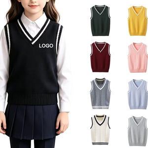 Gilet tricoté sans manches gris de haute qualité à col en V pour enfants, pull assorti, uniforme scolaire, pulls en tricot - Product Image 2