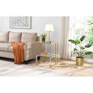 Tavolino a 2 Ripiani in Vetro Acrilico Dorato per Soggiorno e Camera da Letto - Product Image 4