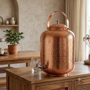 Handmade Hammered Copper Water <b>Dispenser</b> with Tap Lid and Handle Copper Beverage <b>Drink</b> Storage Pot for Home Restaurant Hotel Use - Product Image 3