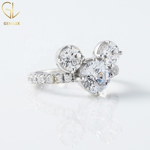 Mickey <b>Mouse</b> Engagement Ring, Round Cut Moissanite Three Stone Wedding Ring, <b>Mouse</b> Face Ring for Women - Product Image 3