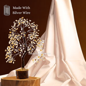 Arbre en cristal de citrine (fil d'argent) sculpté, pierres de guérison, grande décoration 7 chakras, richesse, maison, bureau - Product Image 4