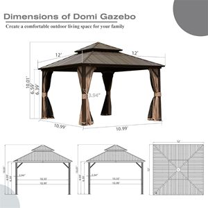 12 X 12 Hardtop Aluminum Metal Gazebo with Galvanized Steel Double <b>Roof</b> <b>Canopy</b> & Curtain Netting Permanent Pergola - Product Image 6