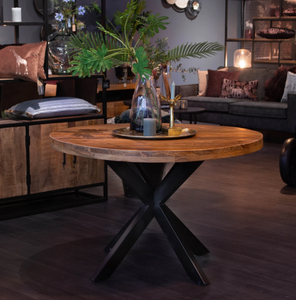 Tribesigns Modern Industrial Brown <b>Small</b> Wood <b>Round</b> shaped <b>Dining</b> Dinner <b>Table</b> Kitchen <b>Dining</b> <b>Table</b> for 4 People - Product Image 3