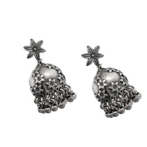 Floral Dome Oxidized <b>Sterling</b> <b>Silver</b> Hallmarked <b>Hoop</b> <b>Earrings</b> SKU7633 <b>Silver</b> Mountain Gift Party Geometric Triangle Bohemian - Product Image 3