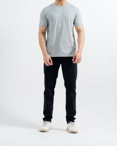 Camiseta de Cuello Alto de Manga Corta para Hombre, de Algodón Lavado, Tejido Grueso, Estampada con Serigrafía, Ecológica, de Color Sólido - Product Image 6