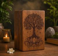 Boîtes de rangement décoratives en bois de manguier indien, faites à la main, écologiques, grand format carré, avec design gravé unique, pour bijoux, à poser au sol