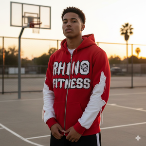 Premium Custom Print <b>Zip</b> Hoodie 500GSM Heavyweight Cotton Embroidered Detail Sun-Faded Acid Wash Cropped Boxy Fit RHINO FITNESS - Product Image 4