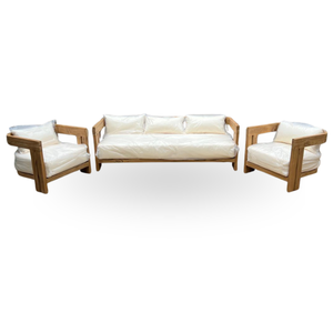 Conjunto de Sofá de Jardín Moderno de Teca para Una Persona, Muebles de Exterior con Cojines Color Crema, Diseño Duradero para Uso en Villas y Hoteles - Product Image 2